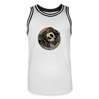 Détective vinyle - Maillot de basket Homme - blanc/noir - Devant - AI Model Male 185 dark (185cm)