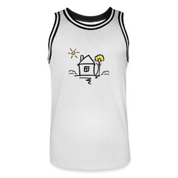 Maison avec arbre et soleil. Dessin. Dessiné à la main - Maillot de basket Homme - blanc/noir - Devant - AI Model Male 185 dark (185cm)