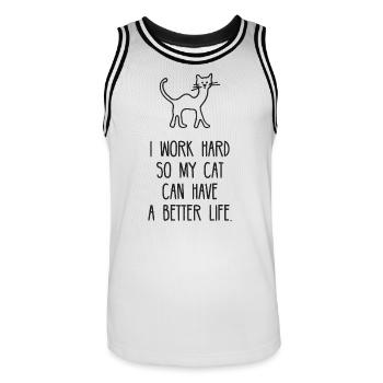 I Work Hard So My Cat Can Have A Better Life - Men's Basketball Jersey - white/black - Front - AI Model Male 185 dark (185cm)