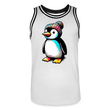 Pinguin mit winterlicher Wollmütze - Männer Basketball-Trikot - Weiß/Schwarz - Vorne - AI Model Male 185 dark (185cm)