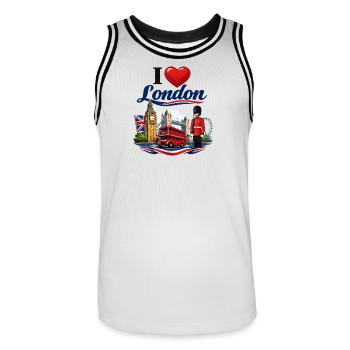 I Love London – Ikonische britische Ikonen - Männer Basketball-Trikot - Weiß/Schwarz - Vorne - AI Model Male 185 dark (185cm)