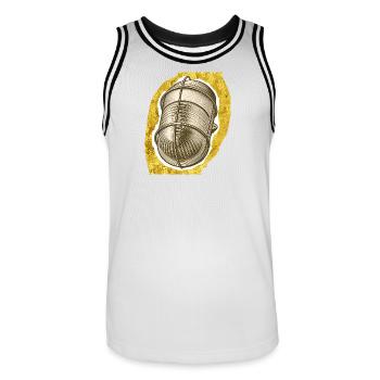 Golden Thread Spool Illustration - Men's Basketball Jersey - white/black - Front - AI Model Male 185 dark (185cm)