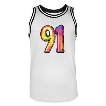 91 Number Symbol - Men's Basketball Jersey - white/black - Front - AI Model Male 185 dark (185cm)