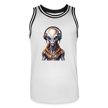 Headphones / Audio / Music / Alien / All / cool - Men's Basketball Jersey - white/black - Front - AI Model Male 185 dark (185cm)