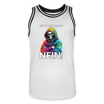 Bevor du fragst NEIN Lustiger Spruch - Männer Basketball-Trikot - Weiß/Schwarz - Vorne - AI Model Male 185 dark (185cm)