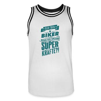Superpower Biker - Beruf Job - Männer Basketball-Trikot - Weiß/Schwarz - Vorne - AI Model Male 185 dark (185cm)