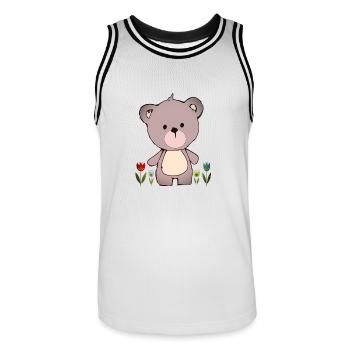 Happy Teddy Bär im Blumenmeer - Männer Basketball-Trikot - Weiß/Schwarz - Vorne - AI Model Male 185 dark (185cm)