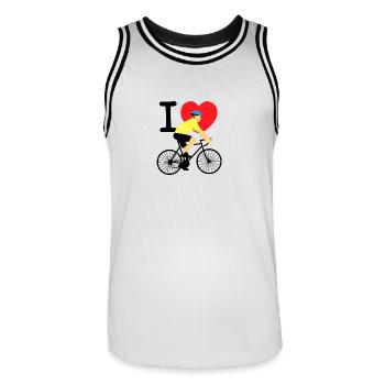 ILOVEBIKE - Men's Basketball Jersey - white/black - Front - AI Model Male 185 dark (185cm)