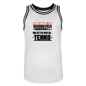 Tennis / T-shirt de tennis drôle - Maillot de basket Homme - blanc/noir - Devant - AI Model Male 185 dark (185cm)
