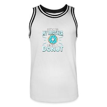 Cool Donut Party Shirt 'I trade my brother ...' - Men's Basketball Jersey - white/black - Front - AI Model Male 185 dark (185cm)