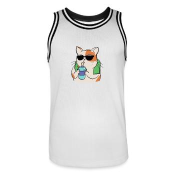 Katze beim Sport mit Trinkbecher und Handtuch - Männer Basketball-Trikot - Weiß/Schwarz - Vorne - AI Model Male 185 dark (185cm)