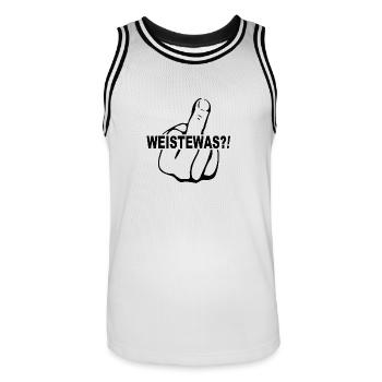 WEISTEWAS (Weist du was)?! Leck mich - Männer Basketball-Trikot - Weiß/Schwarz - Vorne - AI Model Male 185 dark (185cm)
