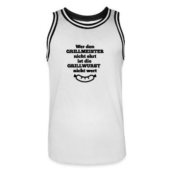 Grillspruch Grillmeister ehren mit Wurst schwarz - Männer Basketball-Trikot - Weiß/Schwarz - Vorne - AI Model Male 185 dark (185cm)