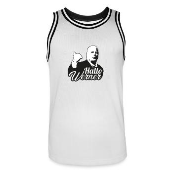 Hallo Werner! Stefan Hentschel - Männer Basketball-Trikot - Weiß/Schwarz - Vorne - AI Model Male 185 dark (185cm)