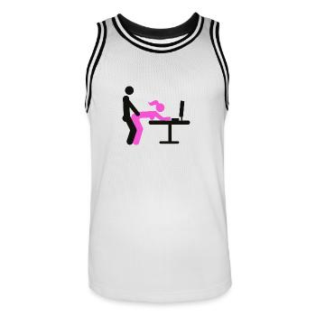 Sexe au bureau - Maillot de basket Homme - blanc/noir - Devant - AI Model Male 185 dark (185cm)