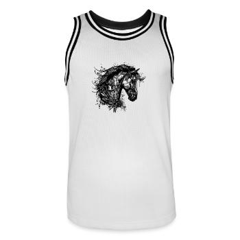 Eleganter Hengst mit Mähne in Blumen Tattoo - Männer Basketball-Trikot - Weiß/Schwarz - Vorne - AI Model Male 185 dark (185cm)