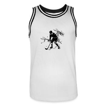 Eishockey Spieler in einer Eiswolke - Männer Basketball-Trikot - Weiß/Schwarz - Vorne - AI Model Male 185 dark (185cm)