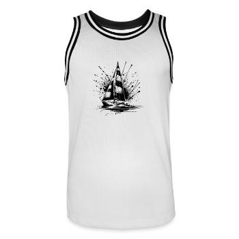Segelboot mit Wellengang Splash Optik - Männer Basketball-Trikot - Weiß/Schwarz - Vorne - AI Model Male 185 dark (185cm)