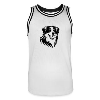 Süsser Australian Shepherd Hunde Porträt - Männer Basketball-Trikot - Weiß/Schwarz - Vorne - AI Model Male 185 dark (185cm)