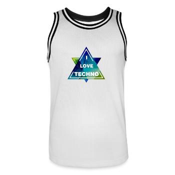 I LOVE TECHNO Shirt - Männer Basketball-Trikot - Weiß/Schwarz - Vorne - AI Model Male 185 dark (185cm)