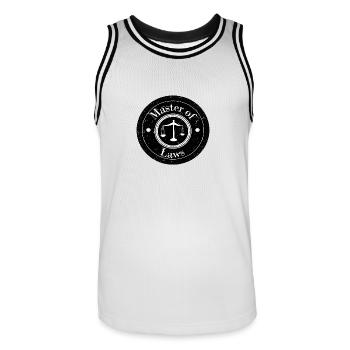 Master of Laws logo patch - Men's Basketball Jersey - white/black - Front - AI Model Male 185 dark (185cm)