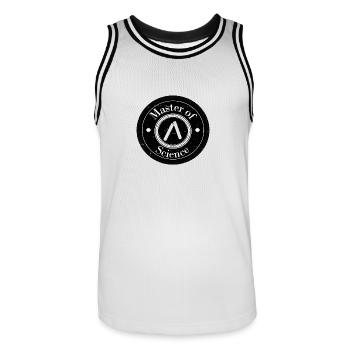 Master of Science logo patch - Men's Basketball Jersey - white/black - Front - AI Model Male 185 dark (185cm)