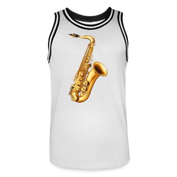 Motif du saxophone doré - Maillot de basket Homme - blanc/noir - Devant - AI Model Male 185 dark (185cm)