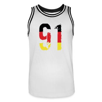 91 Numéro Allemagne Maillot - Maillot de basket Homme - blanc/noir - Devant - AI Model Male 185 dark (185cm)