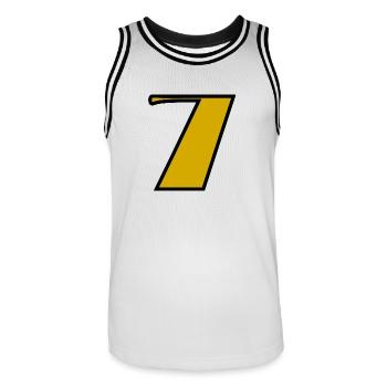 7. BIRTHDAY. HAPPY BIRTHDAY - Men's Basketball Jersey - white/black - Front - AI Model Male 185 dark (185cm)