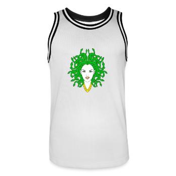 MEDUSA - Männer Basketball-Trikot - Weiß/Schwarz - Vorne - AI Model Male 185 dark (185cm)