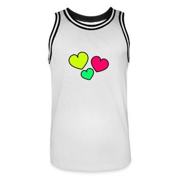 HERZ. HERZ. HEILIGER VALENTINSTAG. LIEBE. LIEBE. HERZ - Männer Basketball-Trikot - Weiß/Schwarz - Vorne - AI Model Male 185 dark (185cm)