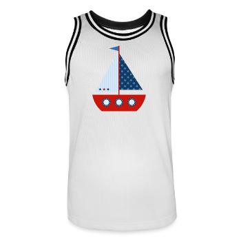 Segelboot - Männer Basketball-Trikot - Weiß/Schwarz - Vorne - AI Model Male 185 dark (185cm)