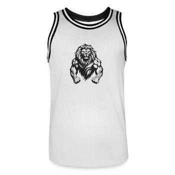 Löwe Bodybuilding Muskeln Gym - Männer Basketball-Trikot - Weiß/Schwarz - Vorne - AI Model Male 185 dark (185cm)