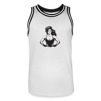 Fitness Femme Muscles Musculation Gym - Maillot de basket Homme - blanc/noir - Devant - AI Model Male 185 dark (185cm)