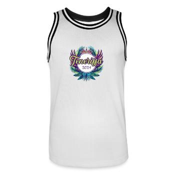 Tenerife 2024 Colorful - Men's Basketball Jersey - white/black - Front - AI Model Male 185 dark (185cm)