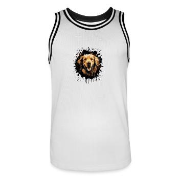 Portrait de chien Golden Retriever - Maillot de basket Homme - blanc/noir - Devant - AI Model Male 185 dark (185cm)
