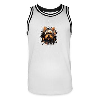 Portrait de chien Yorkshire Terrier - Maillot de basket Homme - blanc/noir - Devant - AI Model Male 185 dark (185cm)