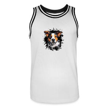 Jack Russel Terrier Hund Porträt - Männer Basketball-Trikot - Weiß/Schwarz - Vorne - AI Model Male 185 dark (185cm)