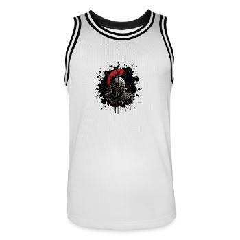 Spartan Portrait Warrior Sparta Helmet - Men's Basketball Jersey - white/black - Front - AI Model Male 185 dark (185cm)