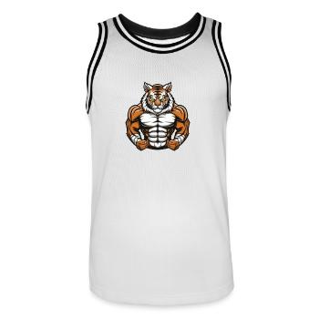 Tiger Muscles Bodybuilding - Men's Basketball Jersey - white/black - Front - AI Model Male 185 dark (185cm)