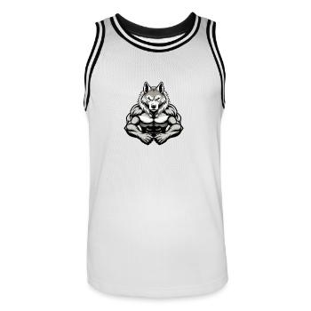 Husky Dog Muscles Bodybuilding - Men's Basketball Jersey - white/black - Front - AI Model Male 185 dark (185cm)