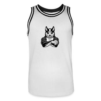 Border Collie Dog Muscles Bodybuilding - Men's Basketball Jersey - white/black - Front - AI Model Male 185 dark (185cm)