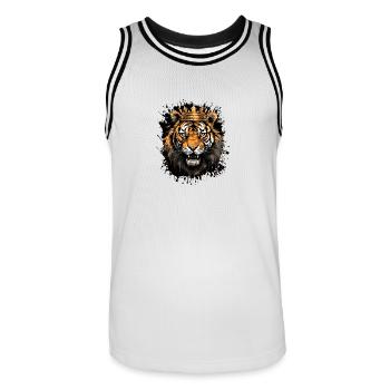 Tiger Head Portrait Crown - Men's Basketball Jersey - white/black - Front - AI Model Male 185 dark (185cm)
