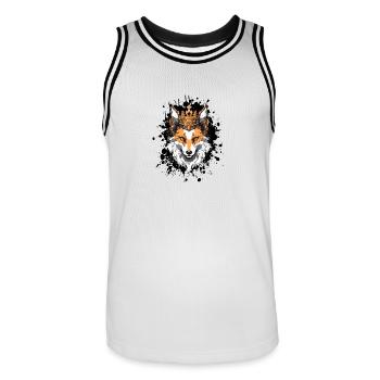 Tête de renard Portrait Couronne - Maillot de basket Homme - blanc/noir - Devant - AI Model Male 185 dark (185cm)