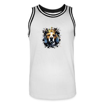 Beagle tête de chien Portrait Couronne - Maillot de basket Homme - blanc/noir - Devant - AI Model Male 185 dark (185cm)