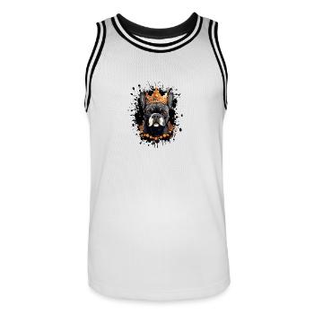 Bouledogue français chien Couronne portrait - Maillot de basket Homme - blanc/noir - Devant - AI Model Male 185 dark (185cm)