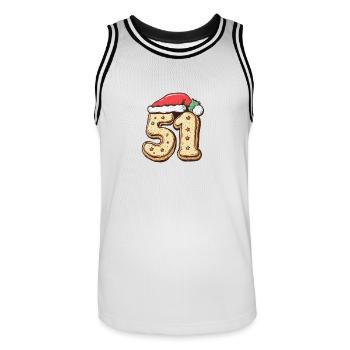 51 Nombre Noël - Maillot de basket Homme - blanc/noir - Devant - AI Model Male 185 dark (185cm)