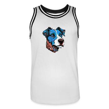 Jack Russel Terrier Hund Porträt Bunt - Männer Basketball-Trikot - Weiß/Schwarz - Vorne - AI Model Male 185 dark (185cm)