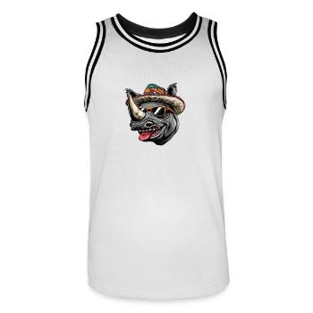 Rhinocéros Sombrero Drôle - Maillot de basket Homme - blanc/noir - Devant - AI Model Male 185 dark (185cm)