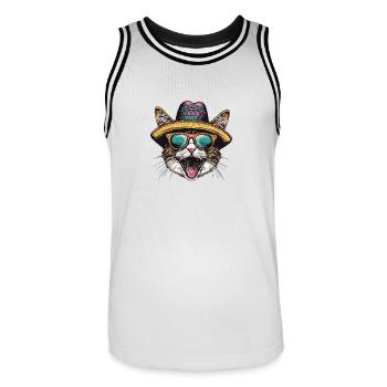 Katze Comic Lustig Sombrero - Männer Basketball-Trikot - Weiß/Schwarz - Vorne - AI Model Male 185 dark (185cm)
